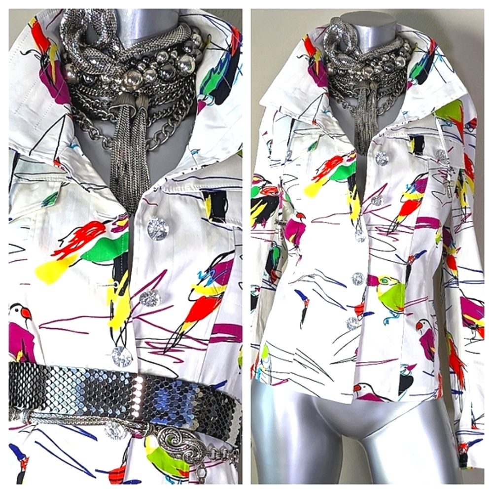 Novelty Print Button Down "Art to Wear" Vintage Artistic Jacket - Picture 8 of 13
